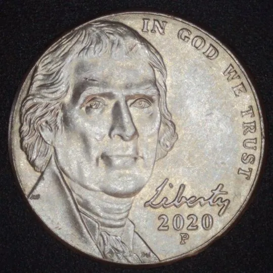 2020-P-Jefferson-Nickel-/-Struck-Through-Grease