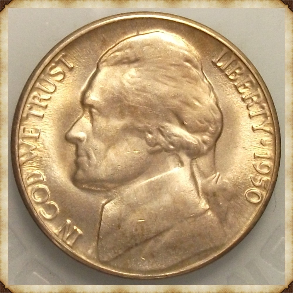 Jefferson-Nickel-1950-D-From-BU-Roll,-Light-Gold-Toning-But-What's-Going-On-With-Die-State?
