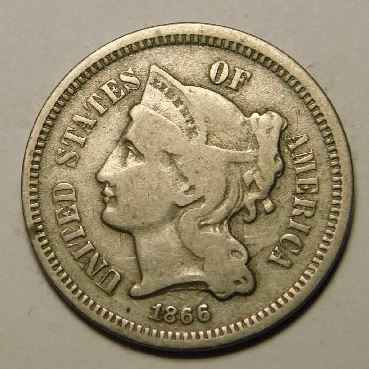 1866-Three-Cent-Nickel-Odd-Looking-Perhaps-A-Stuck-Thru?