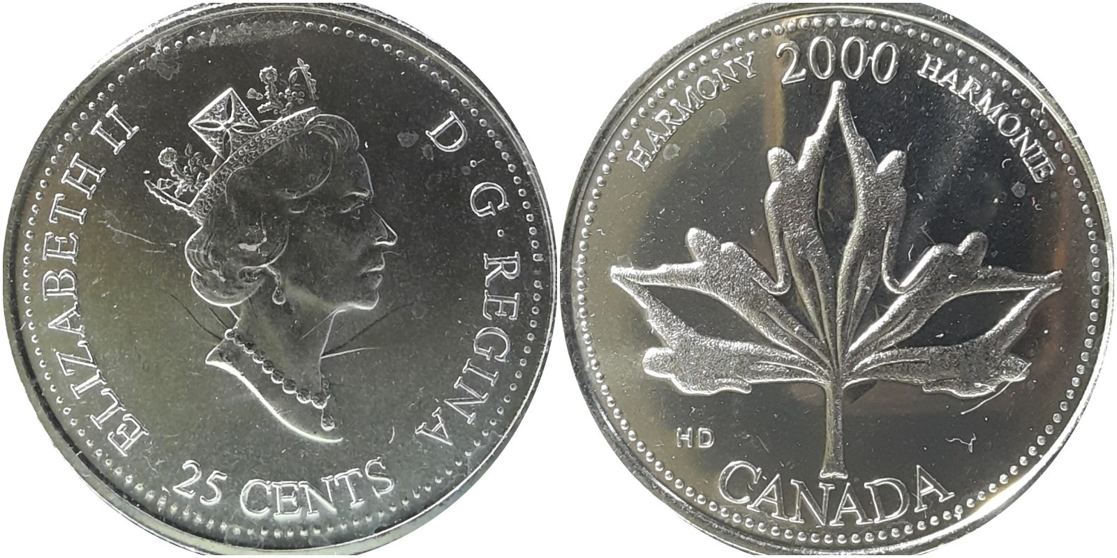 25-Cents-2000-Harmony-With-Strong-Die-Clash-On--Both-Sides