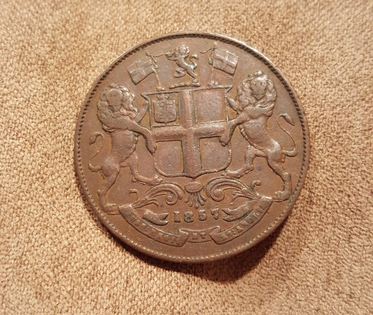 1857-One-Quarter-Anna,-East-India-Find!-Grade?