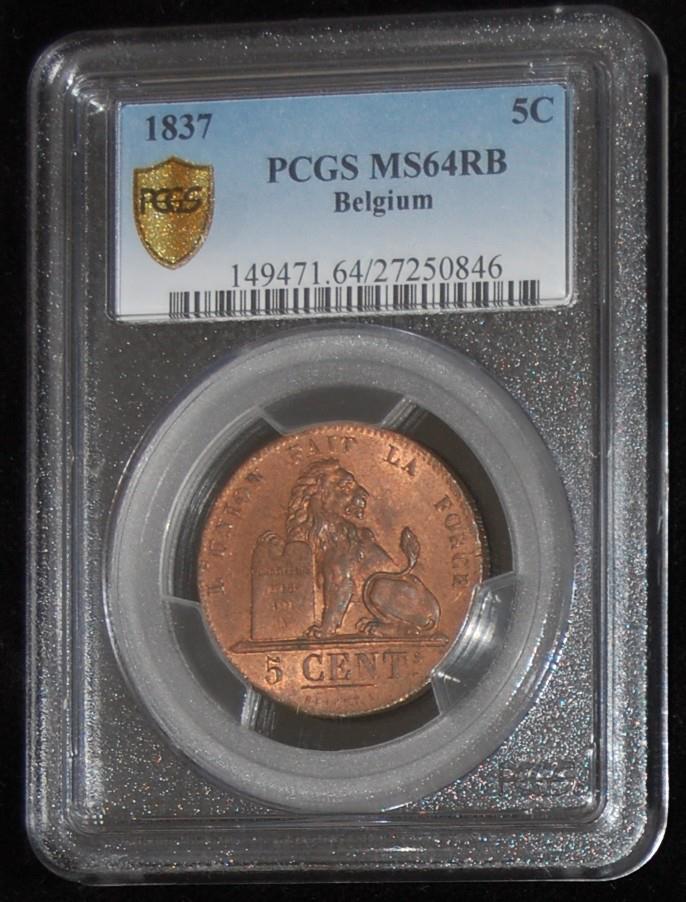 Belgium-1837-PCGS-MS-64RB-5-Centimes