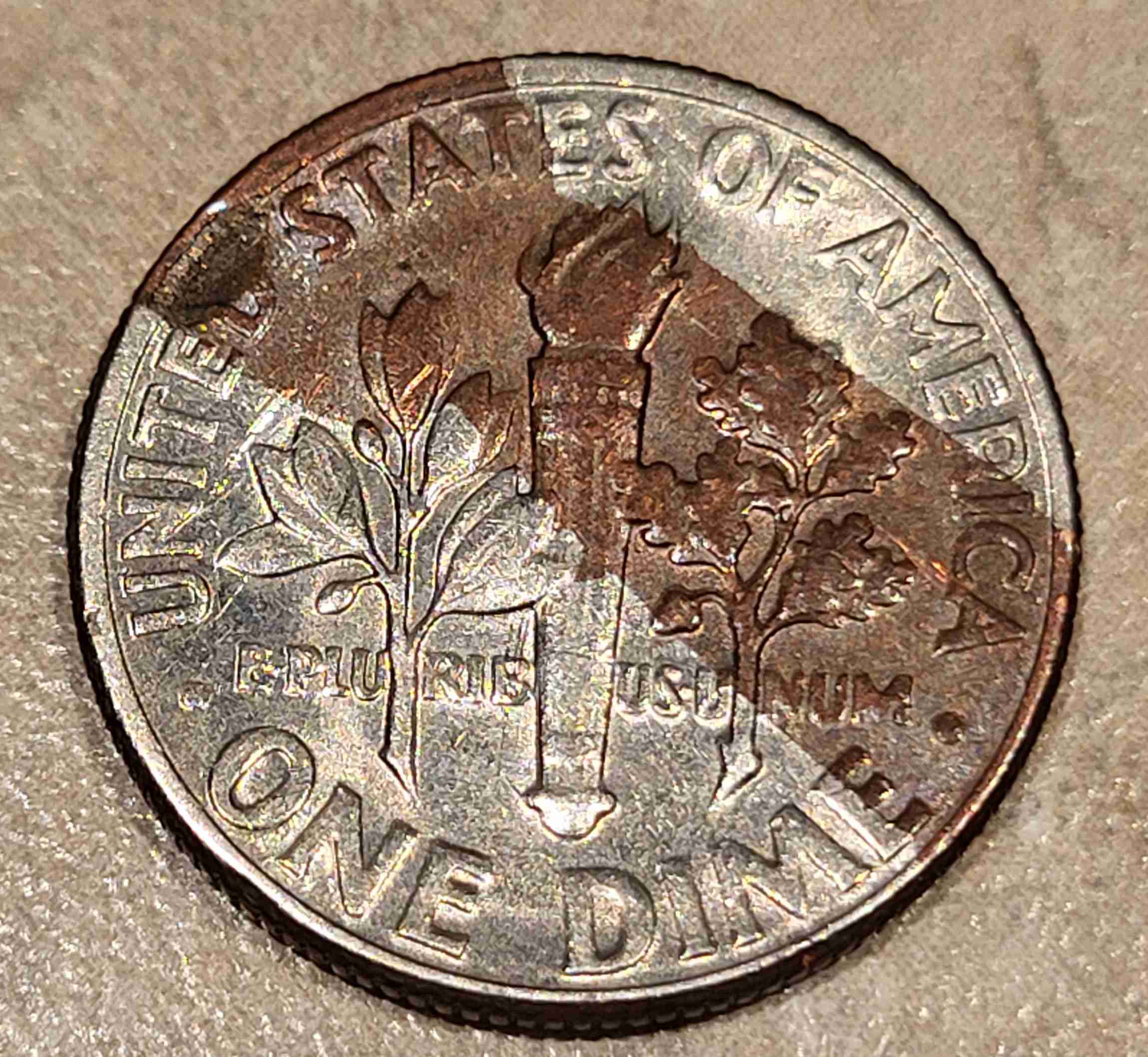 1977-D-Roosevelt-Dime-With-Copper-Stripe-On-Back