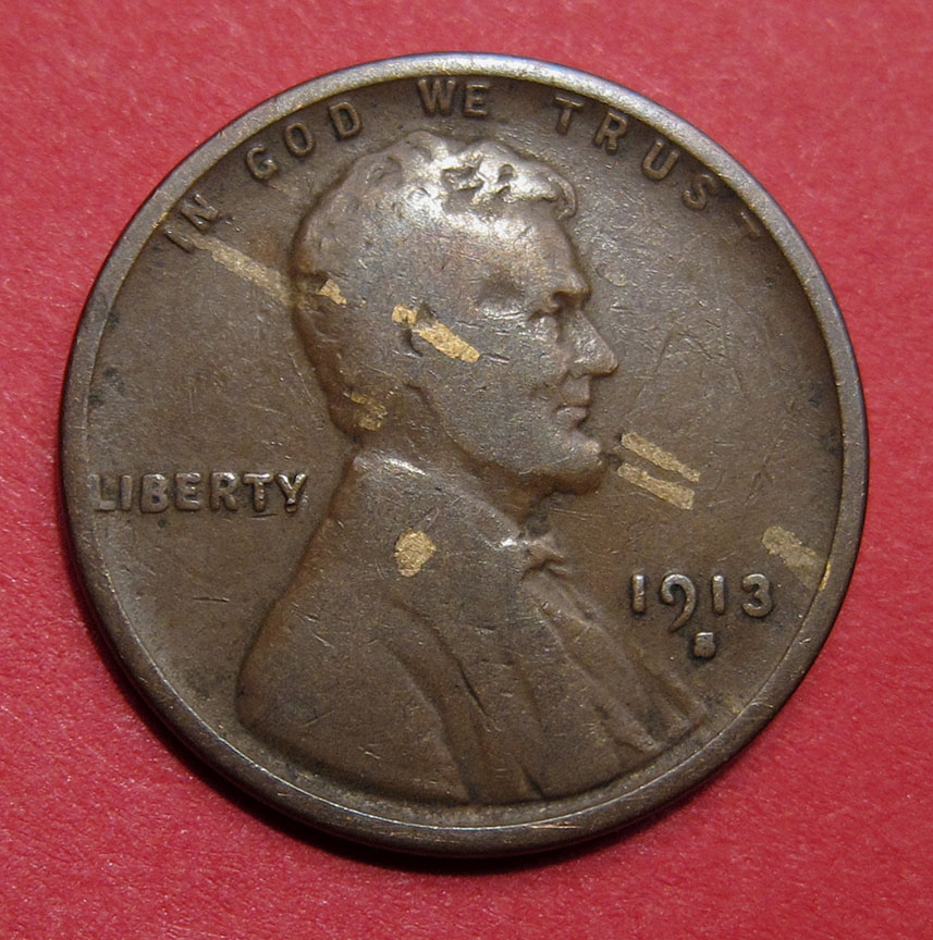 1913-S-Lincoln-Wheat-Cent---Struck-Through-Brass-Or-Odd-Woody?