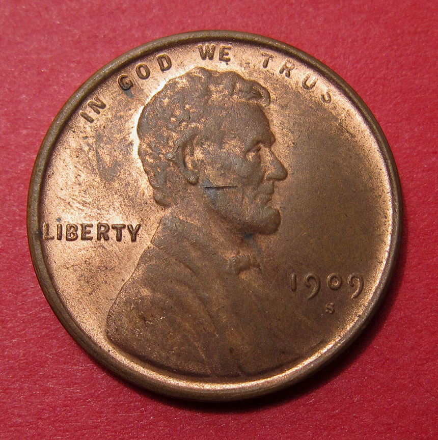 1909-S-VDB-Lincoln-Wheat-Cent---Chinese-Fake-With-Marker-To-Know