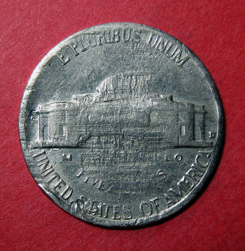 1960-D-Jefferson-Nickel-Mint-Error---Struck-On-Split-Planchet-+-Cuds