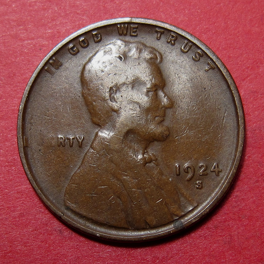 1924-S-Lincoln-Wheat-Cent-Mint-Error---Die-Subsidence-+-Thin-Planchet