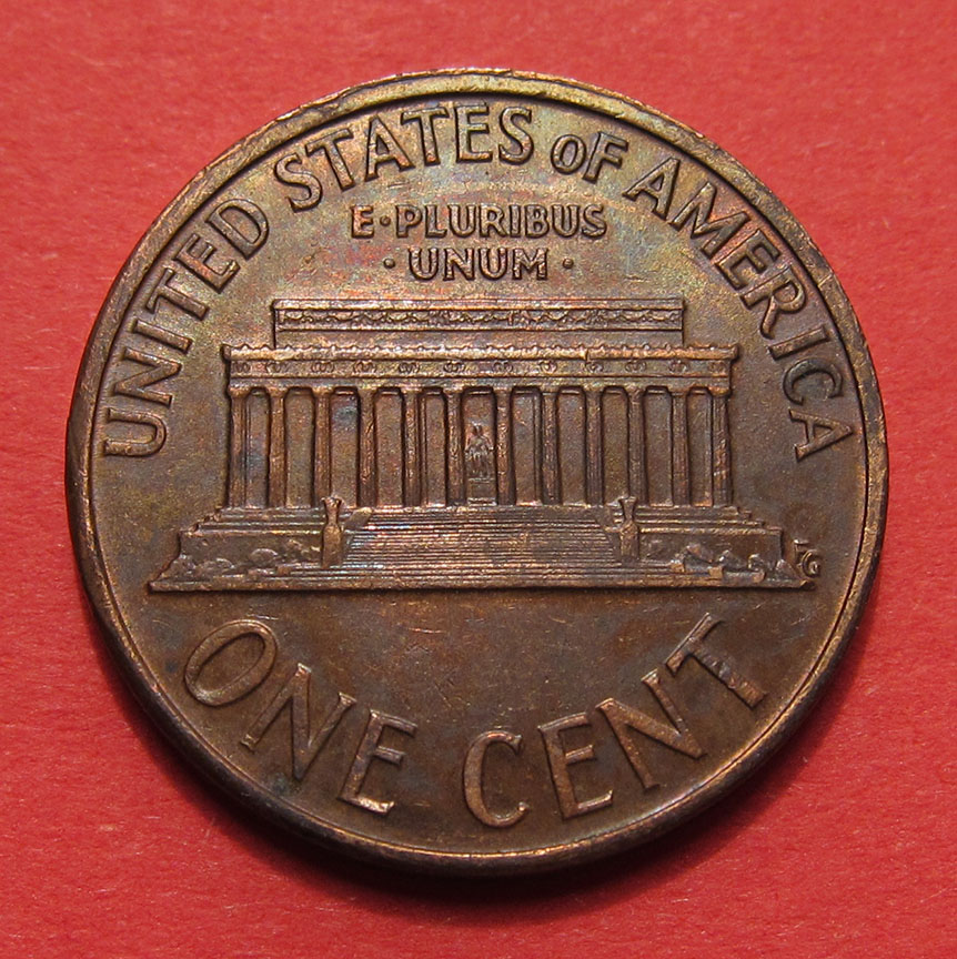 No-Date-Lincoln-Memorial-Cent-Mint-Error---Struck-Through-Cloth