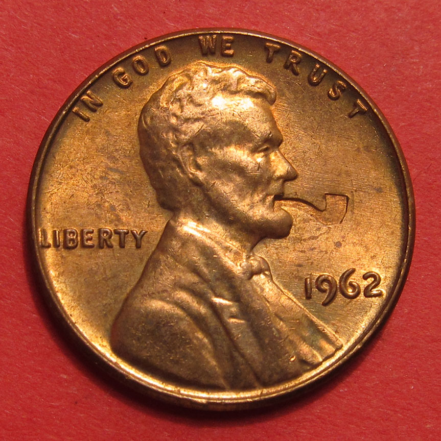 1962-Lincoln-Memorial-Cent-Counterstamp---Pipe-No-Smoke