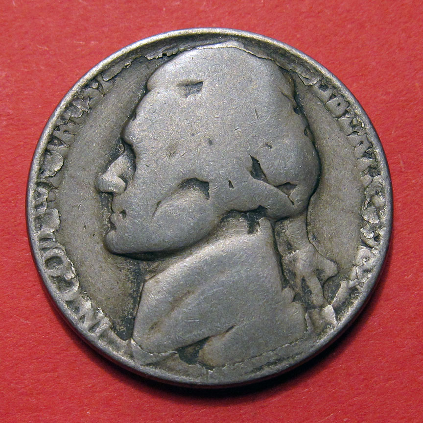 No-Date-D-Jefferson-Nickel-Damage---Excellent-Dryer-Coin