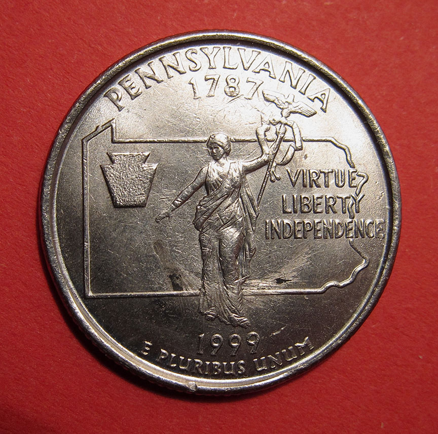 1999-P-Pennsylvania-State-Quarter-Mint-Error---Partial-Missing-Clad-4.81g