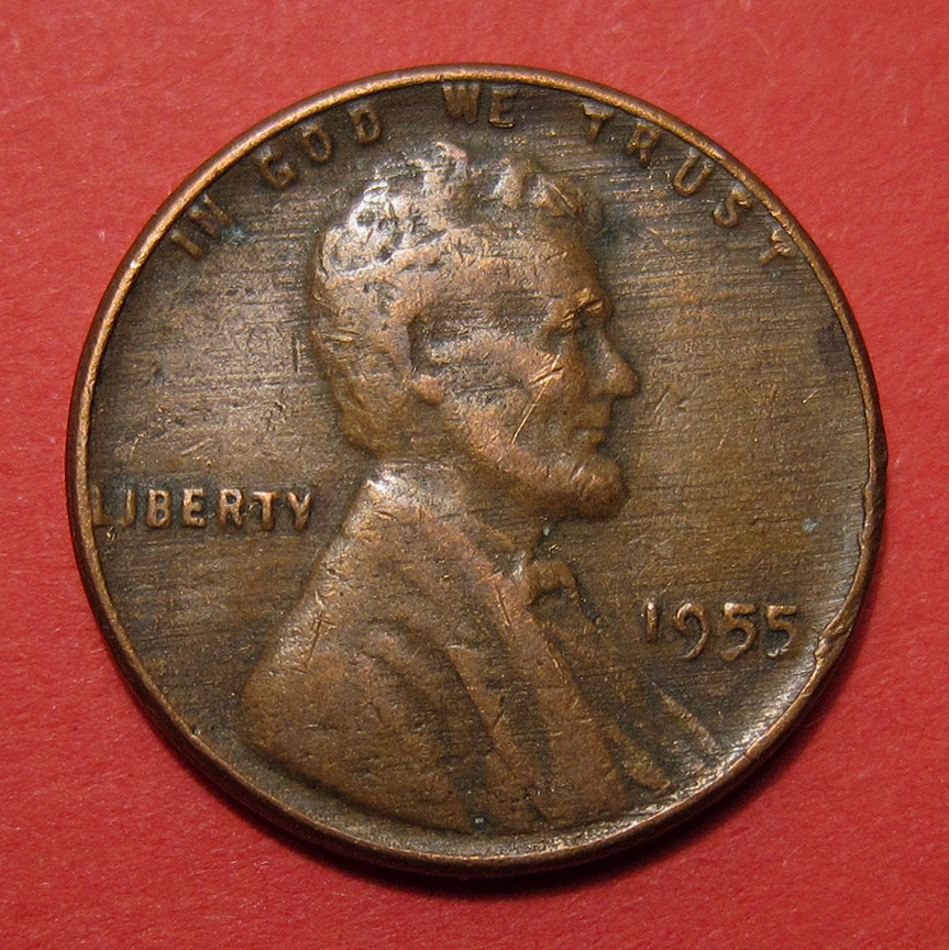 1955-Lincoln-Wheat-Cent-Damage---Funky-Looking