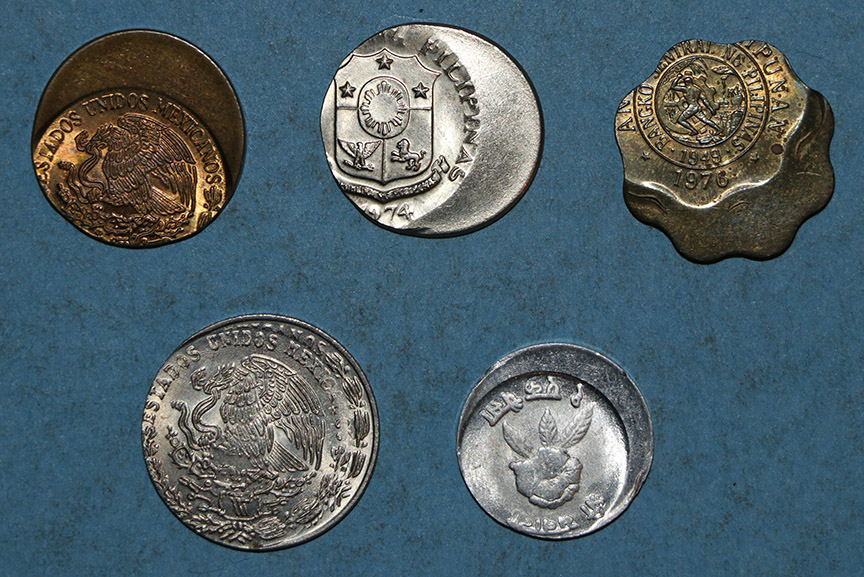 Mexico,-Nepal-And-Philippines-Mint-Errors---4-Off-Center-1-Doubled-Struck