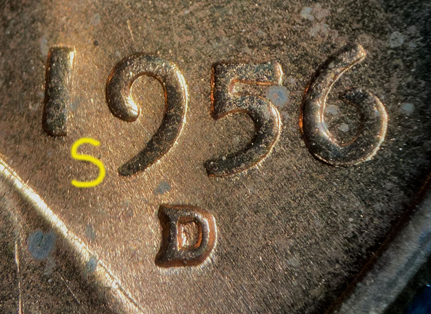 1956-D-&-S-Lincoln-Wheat-Cent---WDMM-001-Displaced-Mint-Mark