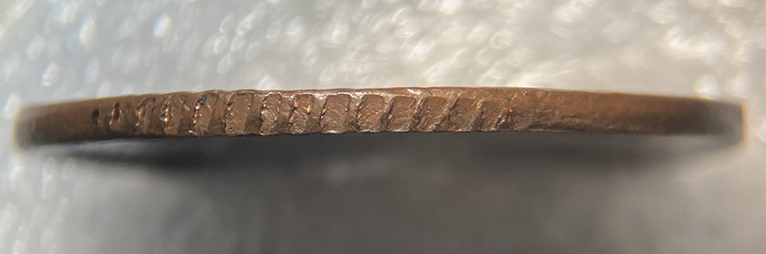 1981-Lincoln-Memorial-Cent-Mint-Error---Broadstrike-On-A-Clipped-Planchet-+-Reeding