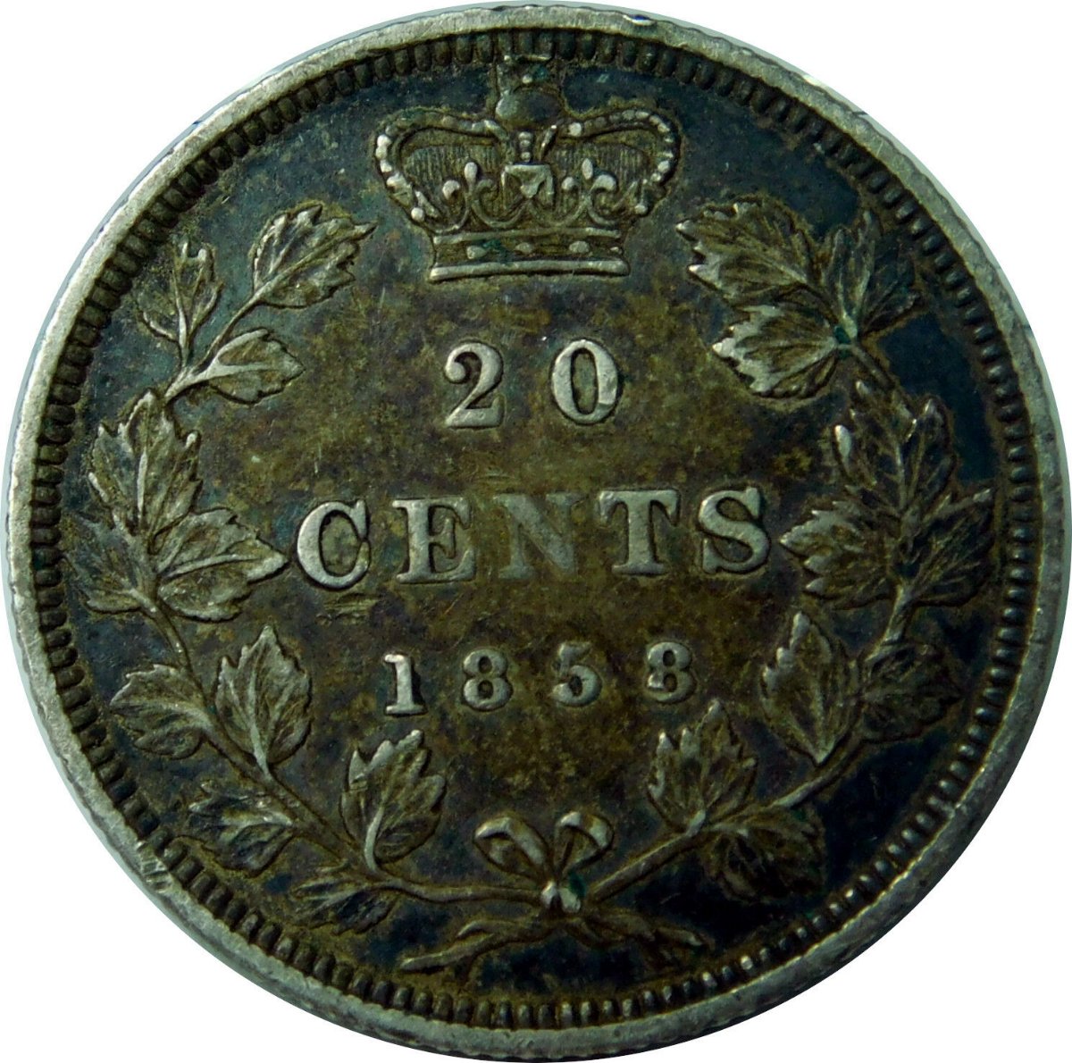 1858-20-Cent-Heavy-Toning