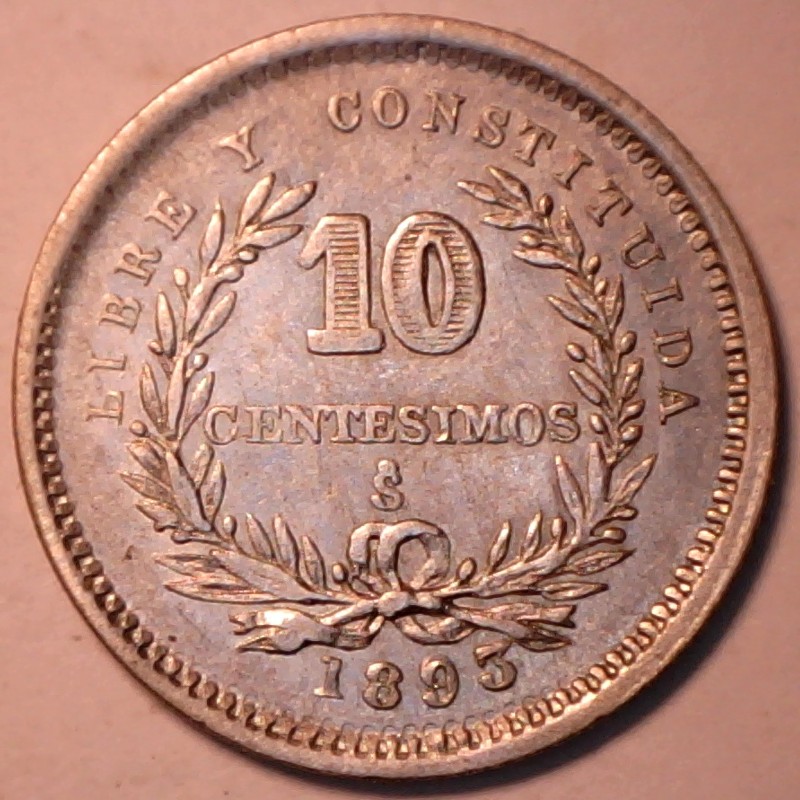 1893/93-10-Centesimos--Uruguay-RPD-With-A-Rim-Cud