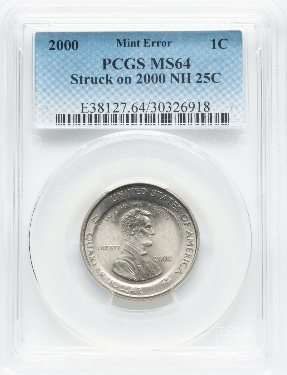 Mint-Error-2000-Lincoln-Cent-Struck-On-2000-VA-Quarter