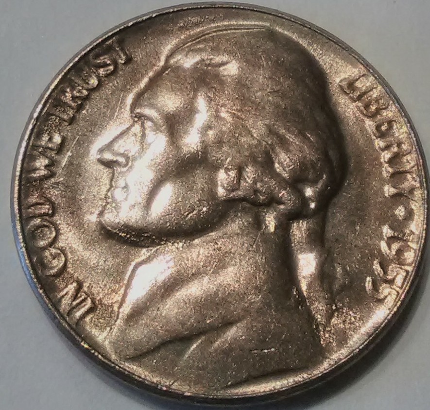 1955-P-Jefferson-Nickel-With-Odd-Flow-Marks-In-Design.