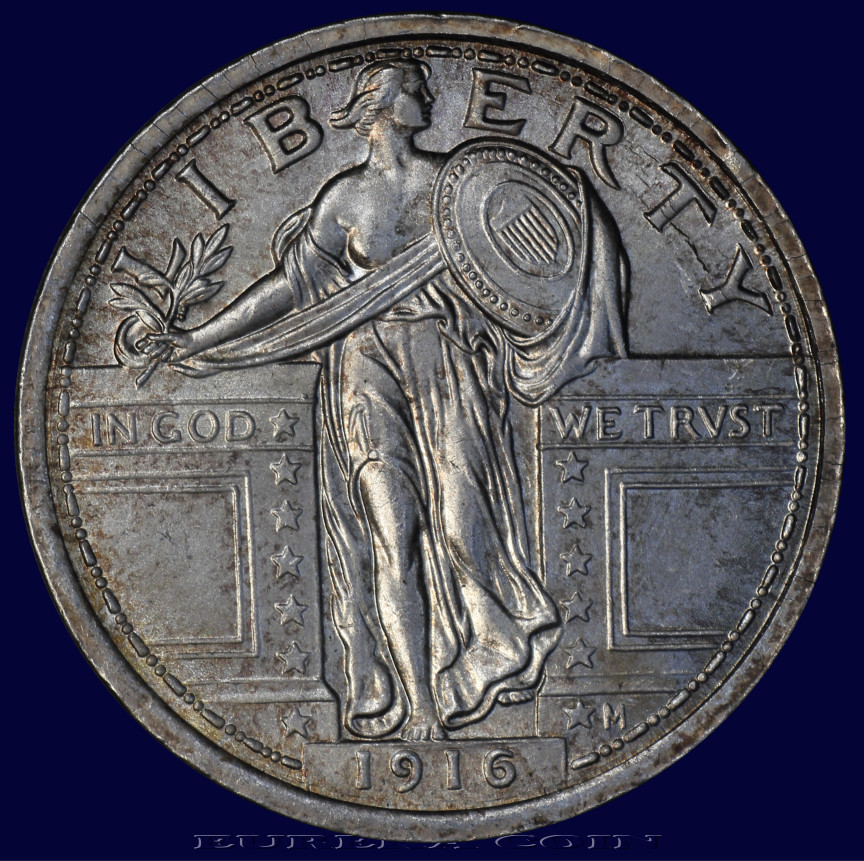 J-H-Cline-Advertising-Coin---Token.-1916-Standing-Lib.-25c-Replica-Obv.