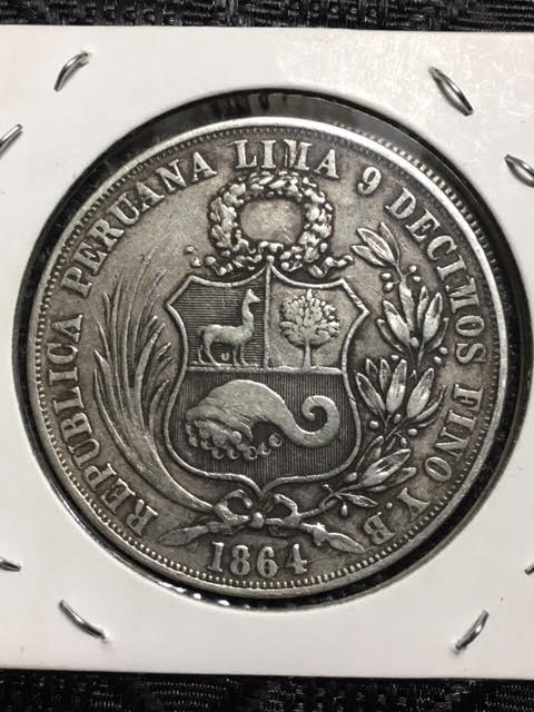 Peru-Silver-Sol-Of-The-Year-1864:-Scarce-&-Interesting-'Derteano'-Variety