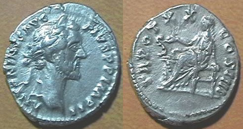  Ancient Coins Denarius of Antoninus Pius with Legends of<br>ANTONINVS AVG PP IMP II/TR POT XX COS IIII Dates to 157 AD
