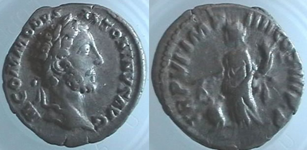  Ancient Coins Denarius of Commodus with legends of<br>M COMMODVS ANTONINVS AVG/TR P VI IMP IIII COS III PP dates to 181 AD