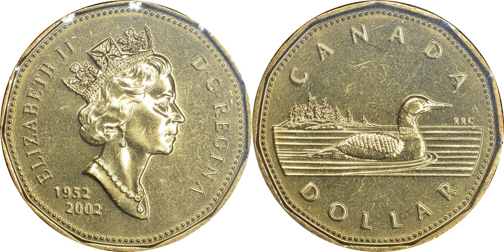 2002 Diademed Portrait, Loon Reverse Elizabeth II Dollar 2002 Elizabeth II Dollar