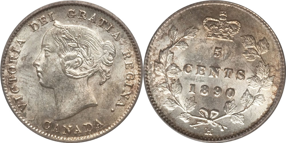  Victoria Five Cent - Nickel  1890 H PCGS MS63