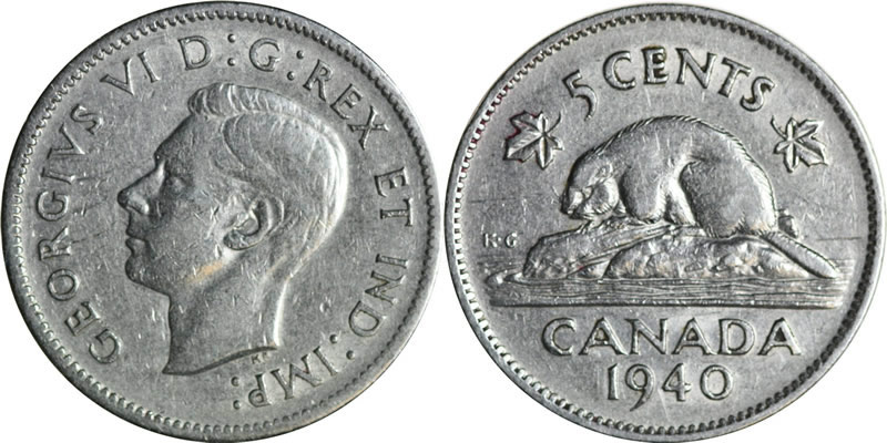 1940 George VI Five Cent - Nickel 1940 George VI Five Cent - Nickel