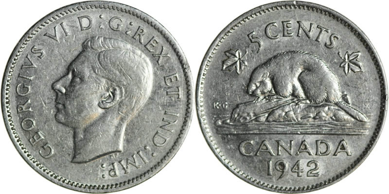 1942 George VI Five Cent - Nickel 1942 George VI Five Cent - Nickel