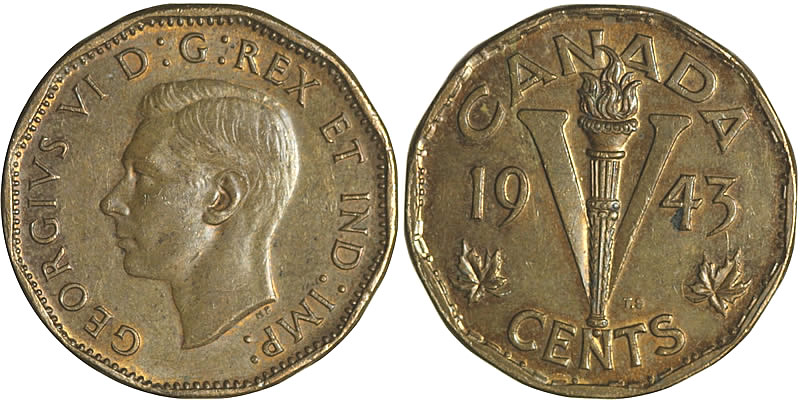 1943 George VI Five Cent - Nickel 
