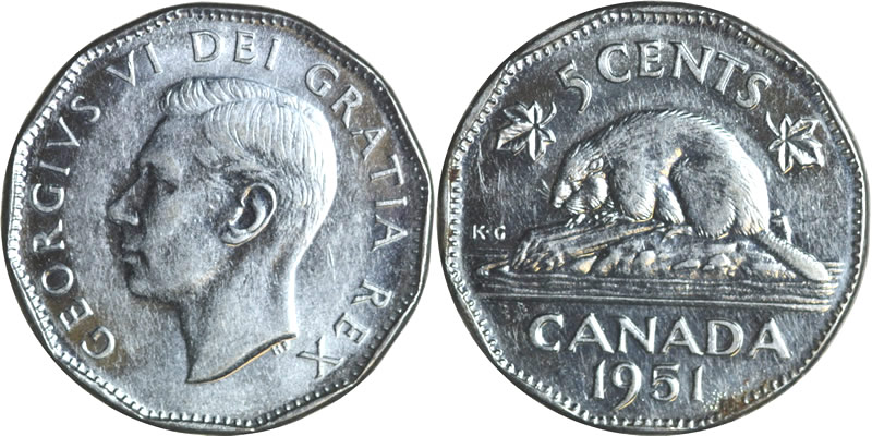 1951  George VI Five Cent - Nickel 