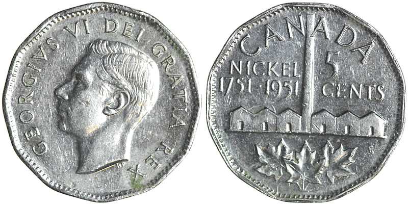 1951 George VI Five Cent - Nickel 
