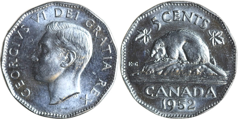 1952 George VI Five Cent - Nickel 1952 George VI Five Cent - Nickel