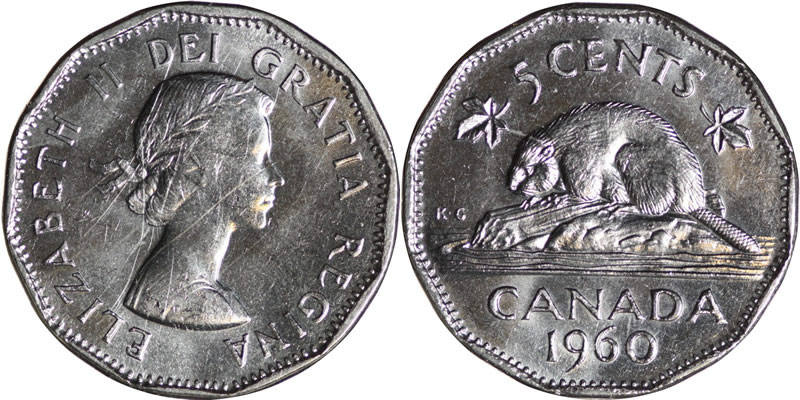 1960 Elizabeth II Five Cent - Nickel 