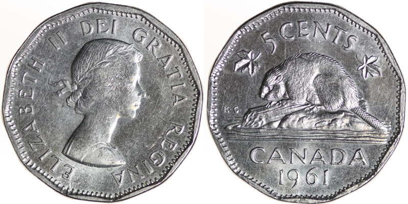 1961 Elizabeth II Five Cent - Nickel 