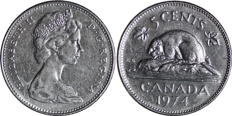 1974 Elizabeth II Five Cent - Nickel 1974 Elizabeth II Five Cent - Nickel