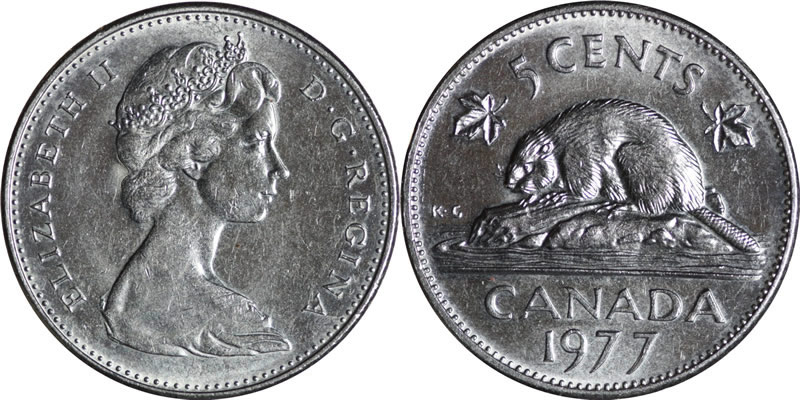 1977 Elizabeth II Five Cent - Nickel 