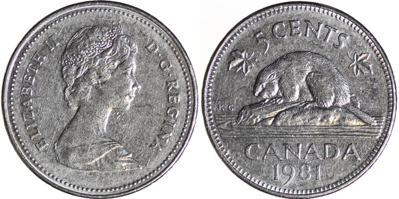 1981 Elizabeth II Five Cent - Nickel 1981 Elizabeth II Five Cent - Nickel