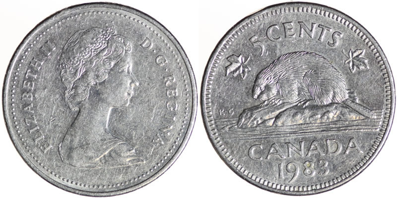 1983 Elizabeth II Five Cent - Nickel 1983 Elizabeth II Five Cent - Nickel