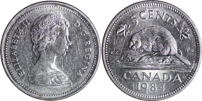 1984 Elizabeth II Five Cent - Nickel 1984 Elizabeth II Five Cent - Nickel