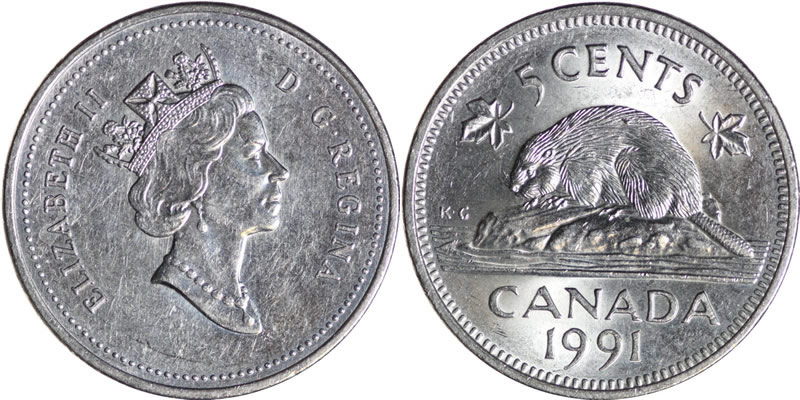 1991 Elizabeth II Five Cent - Nickel 1991 Elizabeth II Five Cent - Nickel