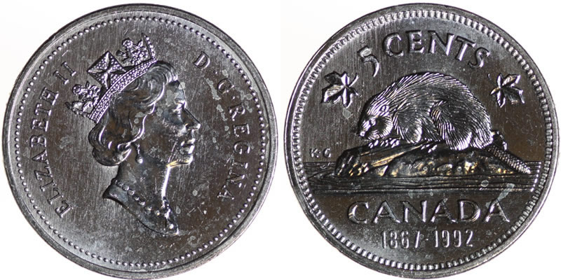 1992 Elizabeth II Five Cent - Nickel 1992 Elizabeth II Five Cent - Nickel