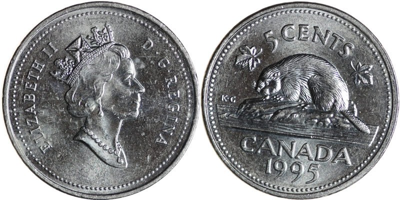 1995 Elizabeth II Five Cent - Nickel 1995 Elizabeth II Five Cent - Nickel