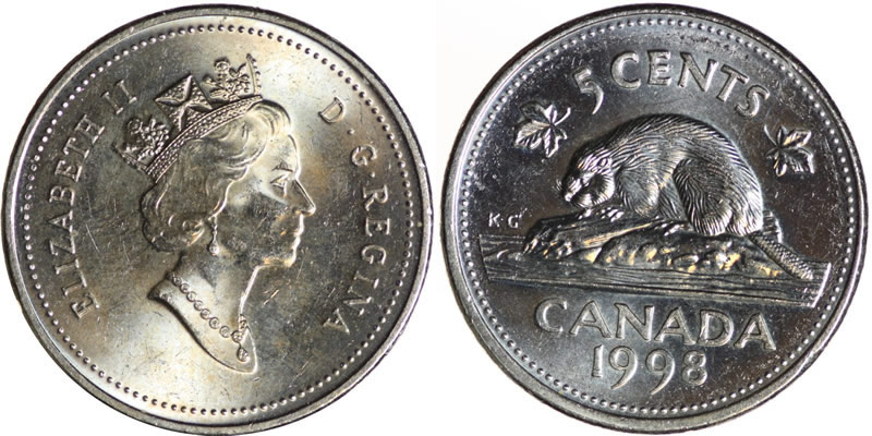 1998 Elizabeth II Five Cent - Nickel 1998 Elizabeth II Five Cent - Nickel