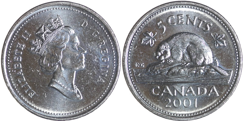 2001 Elizabeth II Five Cent - Nickel 2001 Elizabeth II Five Cent - Nickel