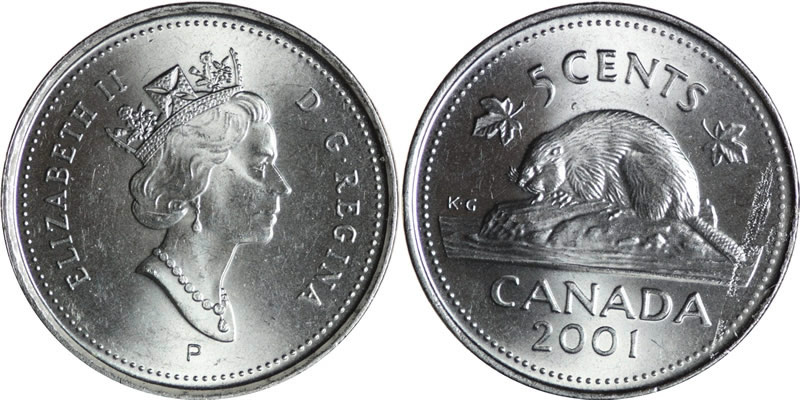 2001P Elizabeth II Five Cent - Nickel 