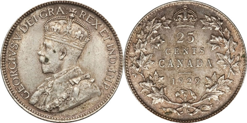 1929 George V Twenty Five Cent / Quarter