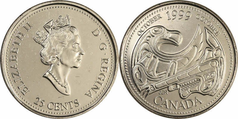 1999 A Tribute to the First Nation (October) Elizabeth II Twenty Five Cent - Quarter 1999 A Tribute to the First Nation (October) Elizabeth II Twenty Five Cent - Quarter